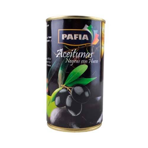 ACEITUNAS NEGRAS C_HUESO PAFIA 3kg BULTO DE 6UNDS Aceitunas Negras Fileteadas Pafia 340G - Image 1