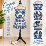 Enterizo / Romper Corto Strapless con Estampado Floral Azul y Blanco