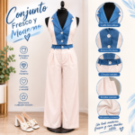 Conjunto de Chaleco Crop Tipo Solapa y Pantalón Ancho Bicolor
